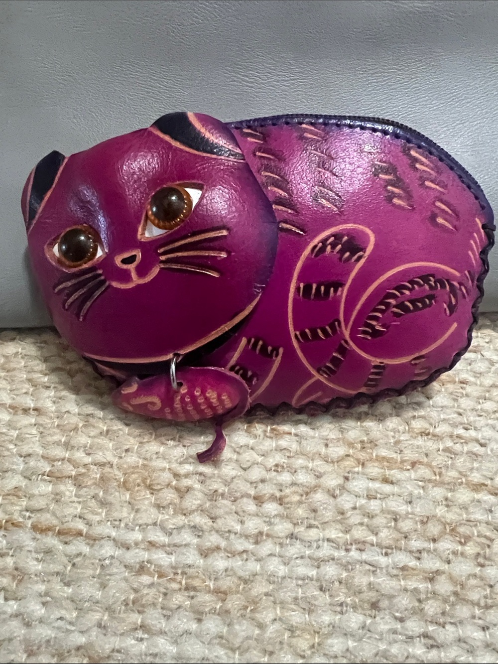 Firenze Purple Leather Cat And Mouse Coin Purse